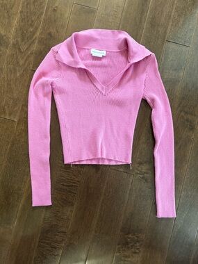 Lovers + Friends Pink Ribbed V-Neck Long Sleeve Top
